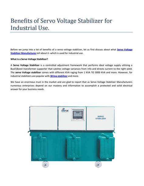 Benefits Of Servo Voltage Stabilizer For Industrial Use By