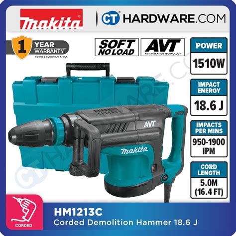 MAKITA HM1213C CORDED DEMOLITION HAMMER 1510 W 950 1900 IPM 18 6 J