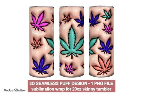 D Inflated Puffy Weed Leaf Tumbler Wrap Png