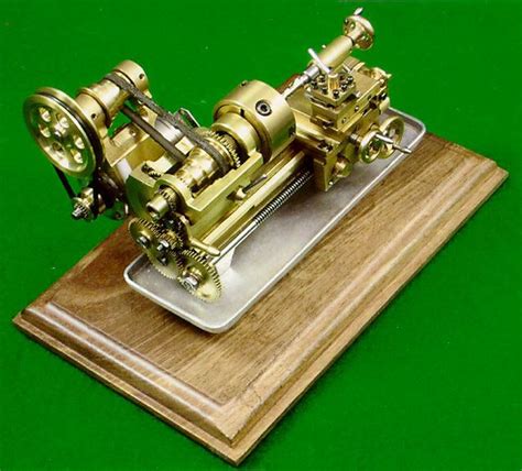 Old Fashioned Lathe Machine on Wooden Base