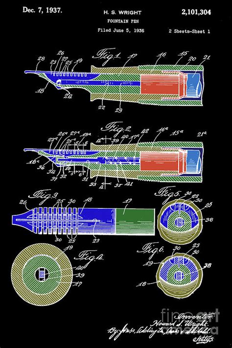 Fountain Pen Patent Year Old Colorful Patent Black Background