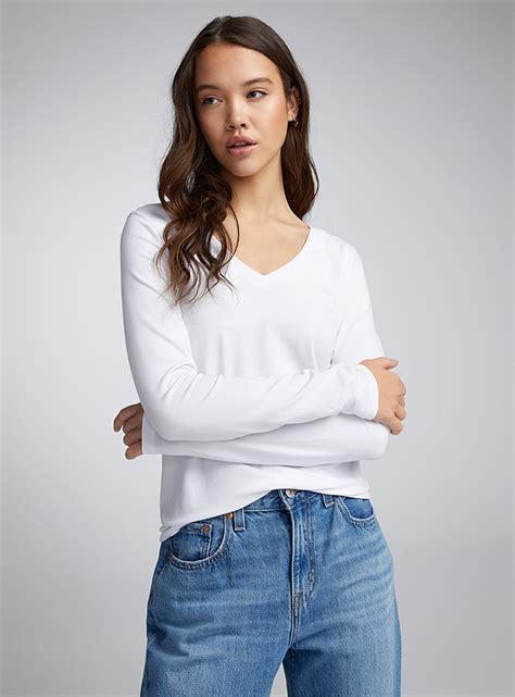 Plain Lightweight Jersey V Neck Tee Slim Fit Twik Women U2019s