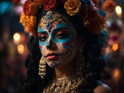 Premium AI Image | Closeup of a woman with mexican sugar skull makeup