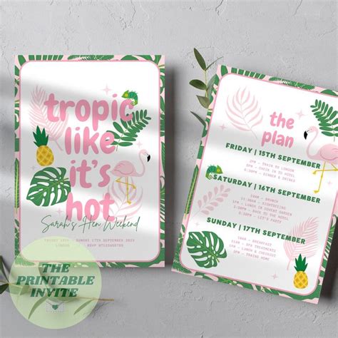 Editable Hen Bachelorette Party Invite Tropic Like Its Hot Canva Template Tropical Invitation