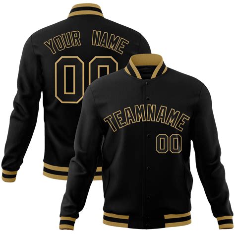 Custom Black Black Old Gold Classic Style Varsity Full Snap Letterman