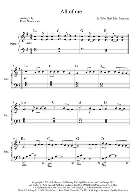 All Of Me Arr Karol Nascimento By John Legend Sheet Music For Easy Piano At Sheet Music Direct