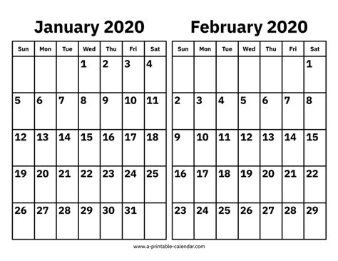 January And February 2020 Calendar Printable Calendar 2020