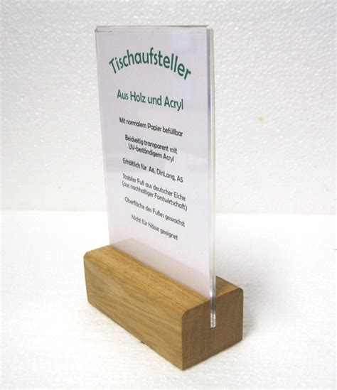 Tischaufsteller Dinlang Aus Holz Mit Acryl