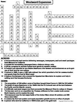 Westward Expansion Worksheet Crossword Puzzle Manifest Destiny Lewis