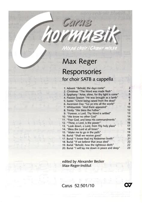 Reger 20 Responsories E Von Max Reger Im Stretta Noten Shop Kaufen