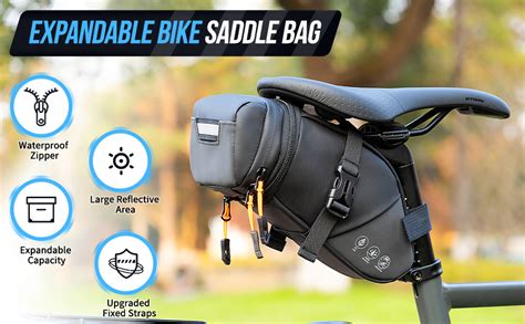 Autowt Bike Saddle Bag Waterproof Bike Seat Bag Expandable To 2l Reflective Under Seat Bicycle