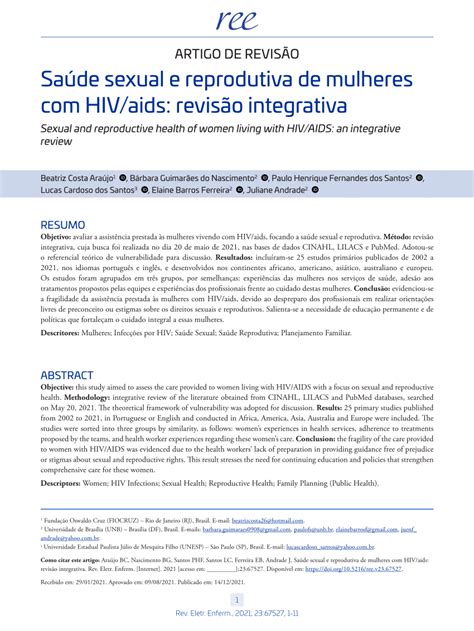 Pdf Saúde Sexual E Reprodutiva De Mulheres Com Hivaids Revisão