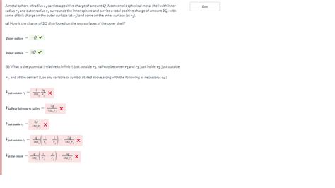 Solved A Metal Sphere Of Radius R1 Carries A Positive Charge Chegg