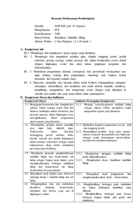 Rpp Materi Klasifikasi Makhluk Hidup Beserta Soal Dan Rubrik Penilaiannya Materi Soal