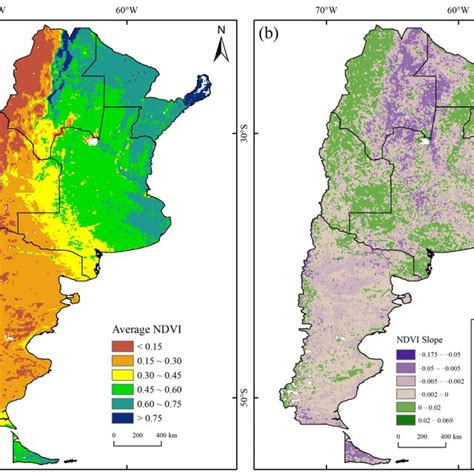 A Average Ndvi B Ndvi Trend In Argentina From To