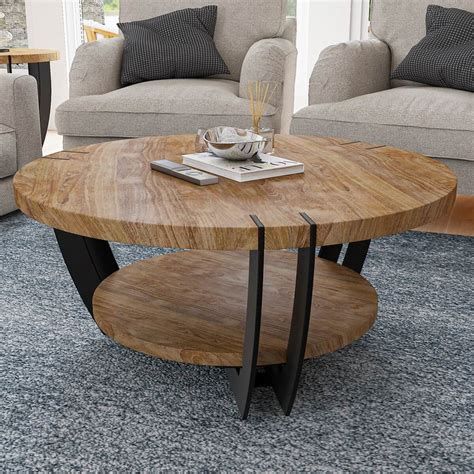 Upland Round Wood And Metal Coffee Table