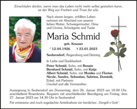 Traueranzeigen Von Maria Schmid Mittelbayerische Trauer