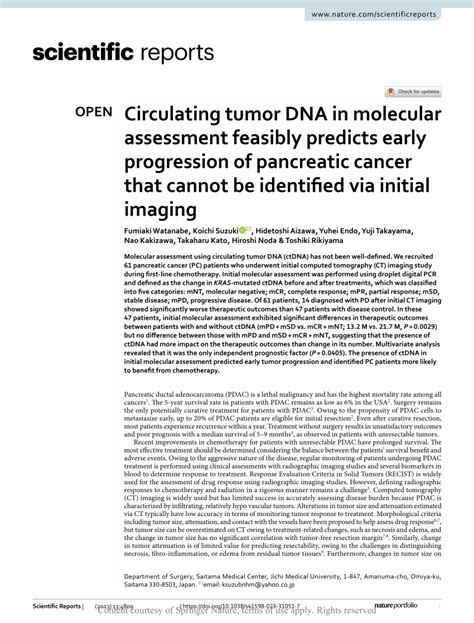 PDF Circulating Tumor DNA In Molecular Assessment Feasibly Predicts