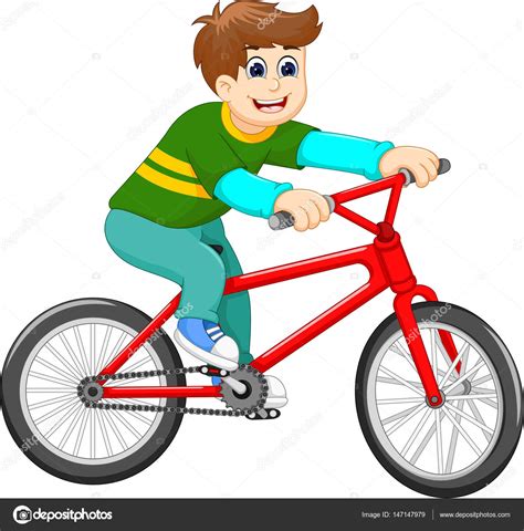 Divertido Chico De Dibujos Animados Montar Bicicleta Vector Gr Fico