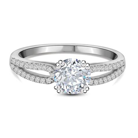 LUSTRO STELLA Weißer Zirkonia Ring 925 Silber rhodiniert Größe 17