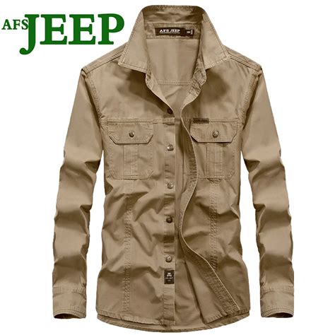 AFS JEEP Men S Solid Color Cotton Men Shirts Office Long Sleeve Fashion