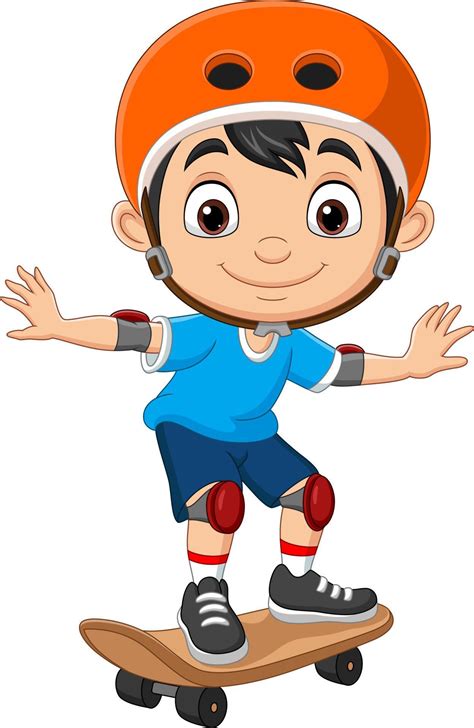 Cartoon Happy Little Boy Skateboarding 6605410 Vector Art At Vecteezy