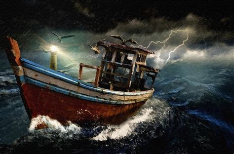 Boat In Storm Painting at PaintingValley.com | Explore collection of Boat In Storm Painting