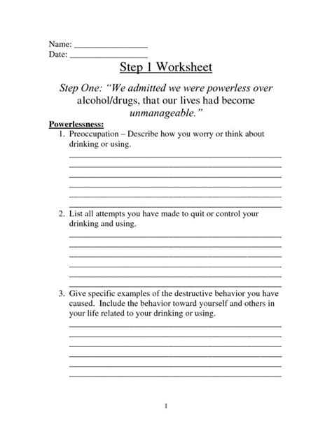 Alcoholics Anonymous Step 6 Worksheet Fourth Step Worksheets