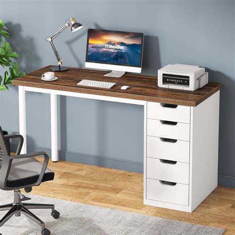 Amazon Tribesigns Computer Desk With 5 Drawers 47 Inches Rustic