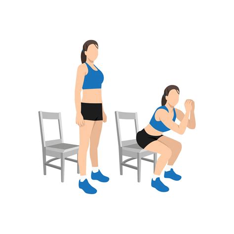 Woman Doing Chair Squat Exercise Flat Vector Illustration Isolated On