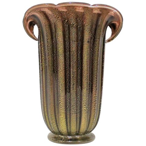 Large Handblown Gold Murano Glass Vase With Inclusive Gold Flecks For Sale At 1stdibs