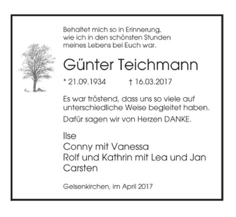 Traueranzeigen von Günter Teichmann Trauer in NRW de