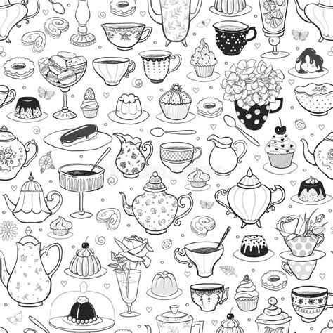 Seamless Pattern With Tea Party In English Style On Lined Paper