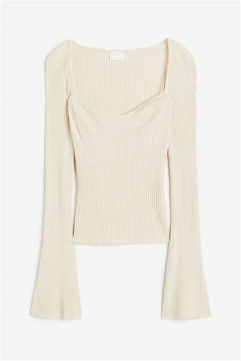 Rib Knit Jumper Light Beige Ladies Handm Gb