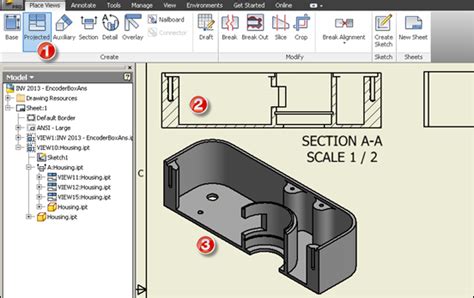 Autodesk inventor 2013 Drawing Projected Section View Tip