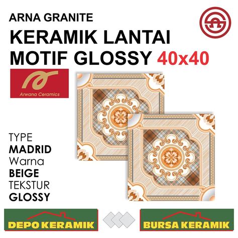 Jual Keramik Lantai Motif 40x40 MADRID BEIGE ARWANA Glossy Marble