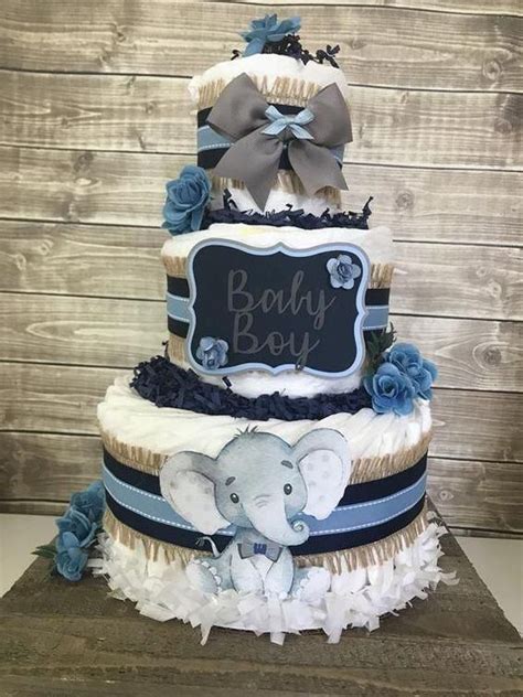 Blue And Gray Diaper Cake Baby Shower T Baby Shower Centerpiece