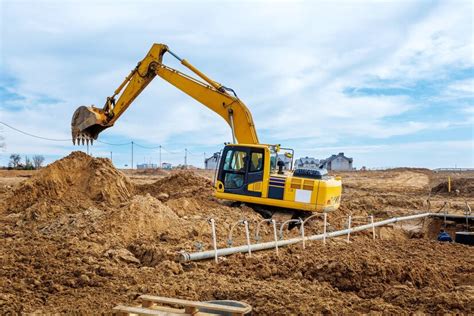 Premium Photo Excavator Dig The Trenches At A Construction Site Trench For Laying External