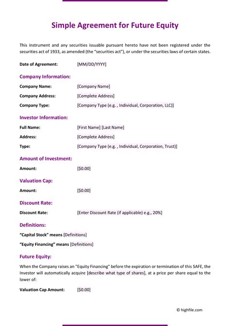 Simple Agreement for Future Equity - Word | PDF | Google Docs - Highfile