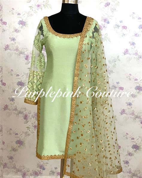 Mint Green Silk Base Suit With Pajami Stylish Dress Designs Pants