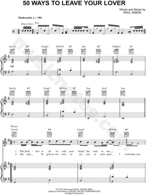 Paul Simon Ways To Leave Your Lover Sheet Music In E Minor Hot Sex Picture