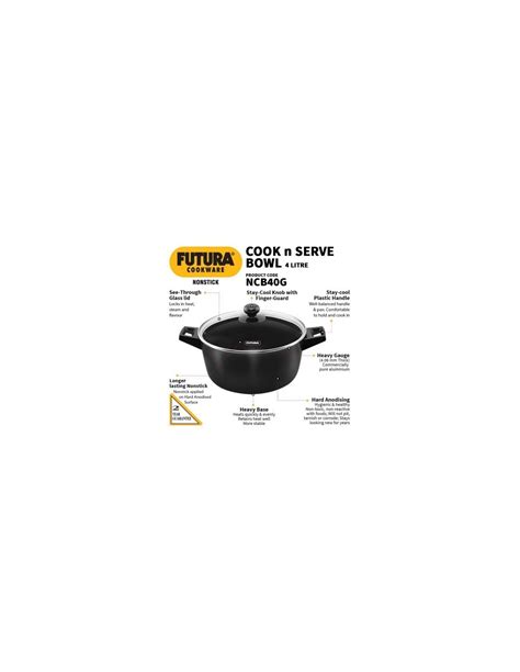 Hawkins Futura Litre Nonstick Cook N Serve Bowl With Glass Lid Blac