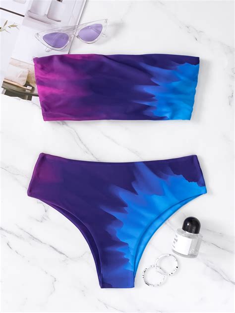 SHEIN Swim Vcay Set bikini de tie dye Sujetador bandeau con cordón