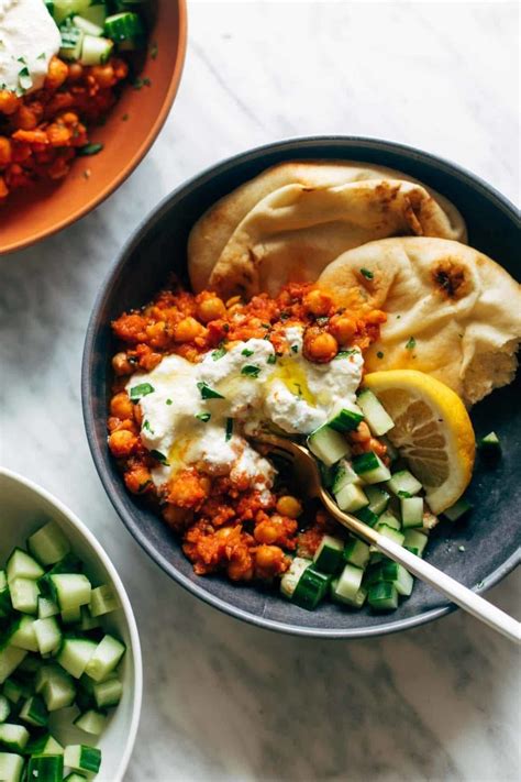 Harissa Chickpeas With Whipped Feta Recipe Pinch Of Yum