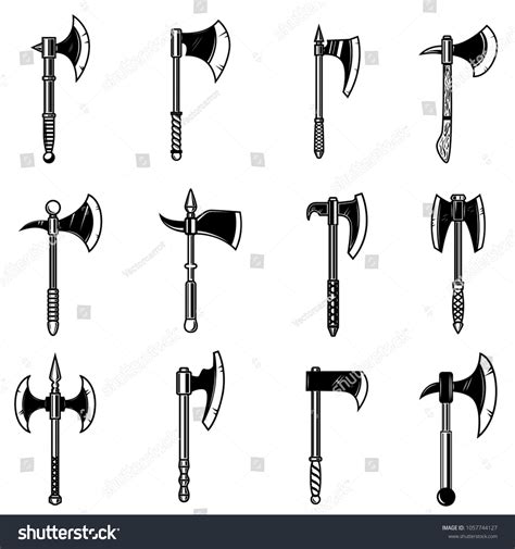 Set Medieval Axes Isolated On White Stock Vector (Royalty Free ...