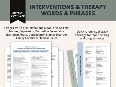 Therapy Interventions Clinical Words And Phrases Therapy Etsy