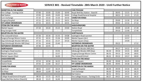 Pulhams 801 Service Temporary Reduction Of Service Northleach With