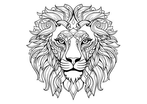 Lion S Head And Beautiful Motifs Lions Adult Coloring Pages Page