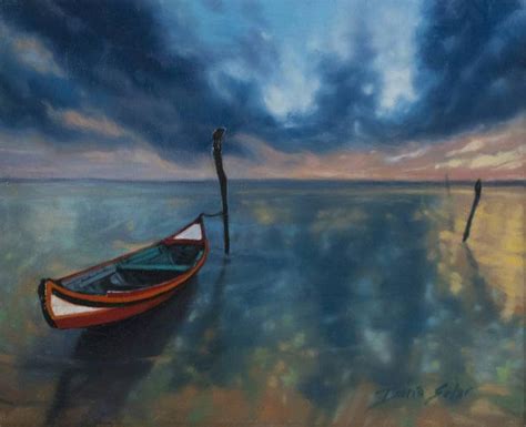 Red Boat Painting | Boat painting, Original landscape painting, Art painting oil