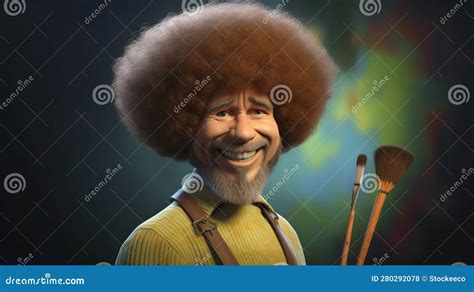 Animated Cartoon Bob Ross Portrait in Daz3d Style Stock Illustration - Illustration of ...